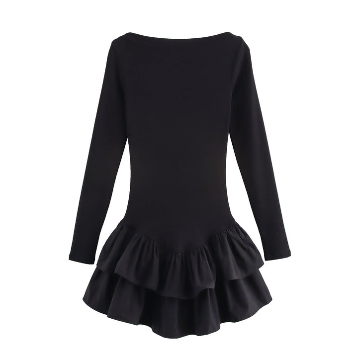 Women's figure-hugging mini dress with tiered ruffles and boat neckline Mune Fashion