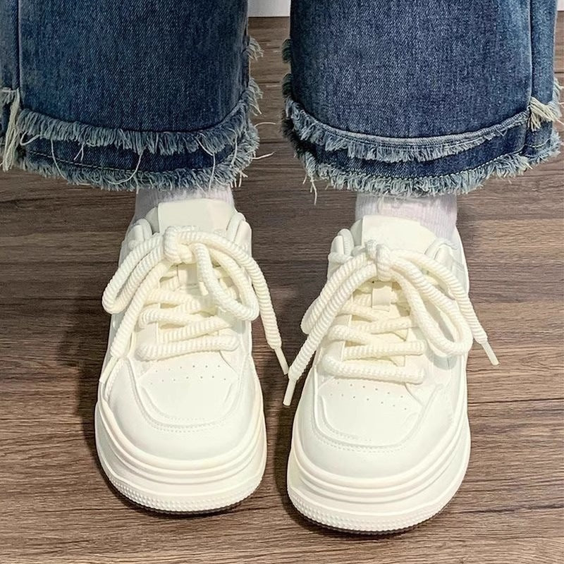Women's Comfortable Sneakers with Thick Rubber Sole and Breathable Upper Material Mune Fashion