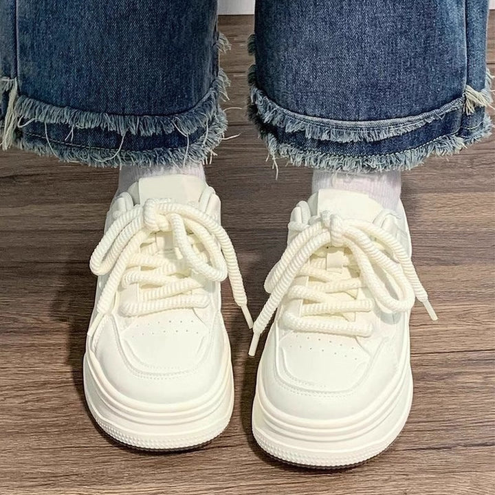Women's Comfortable Sneakers with Thick Rubber Sole and Breathable Upper Material Mune Fashion