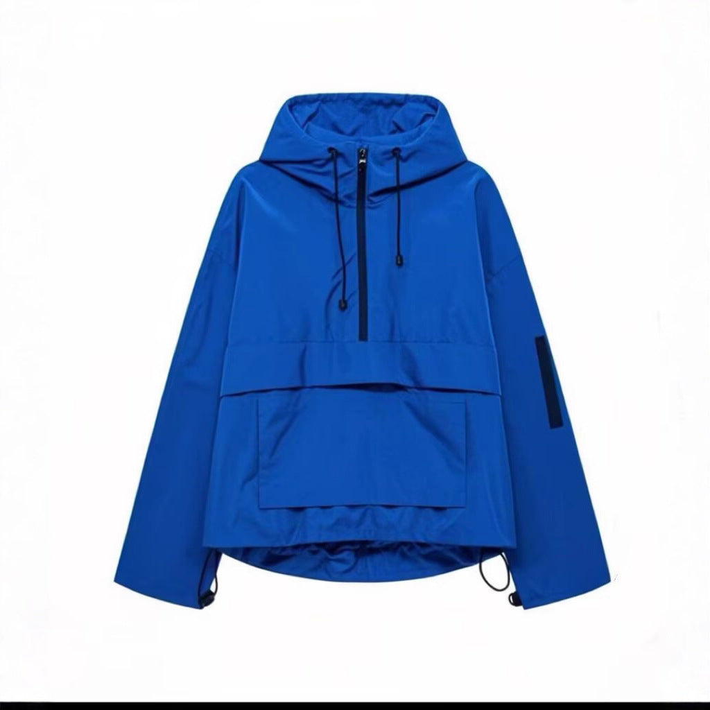 Women's Oversize Windbreaker-Anorak with Hood, Half-Zip and Kangaroo Pocket Mune Fashion