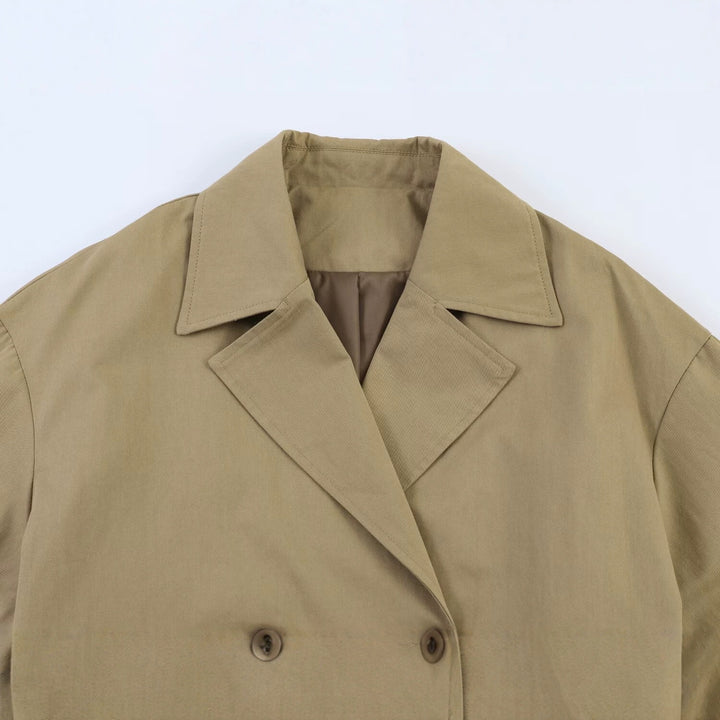 Women Short Cut Cape Trench with Boxy Silhouette and Half-Length Sleeve Straps Mune Fashion