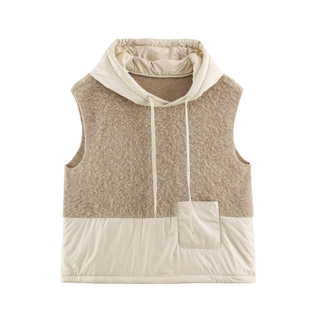 Women's Padded Quilted Vest with Teddy Insert, Hood and Drawstring Mune Fashion
