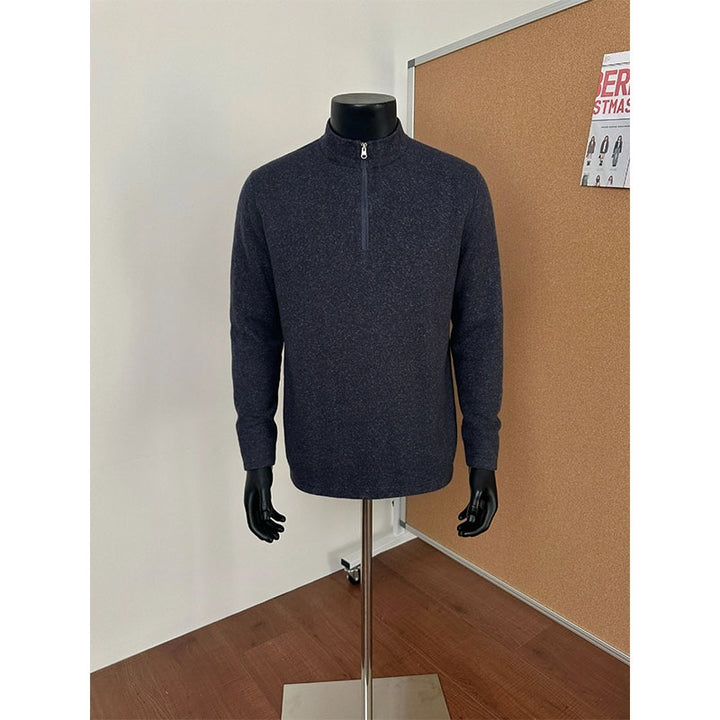 Men's Half-Zip Knit Sweater with Stand Collar and Melange Structure Mune Fashion