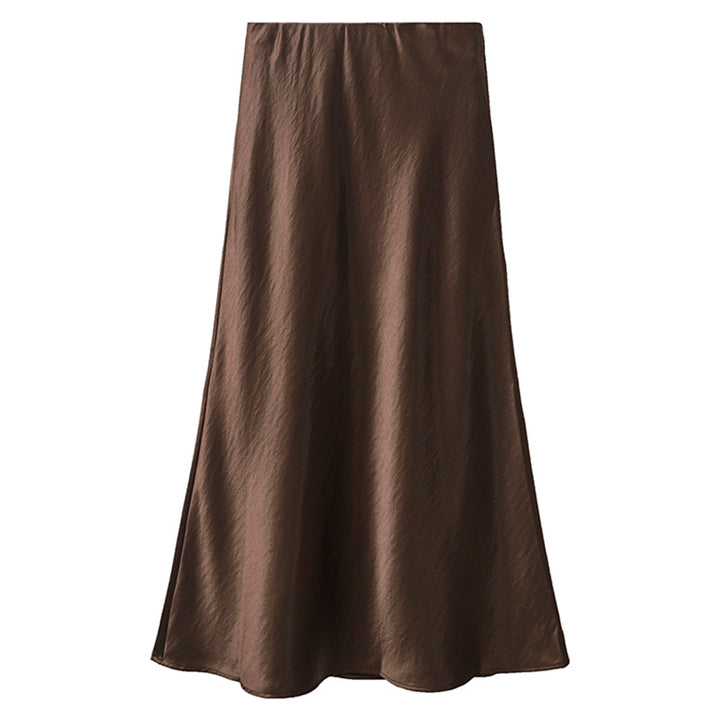 Women's elegant satin midi skirt with A-line and seamless waistband Mune Fashion