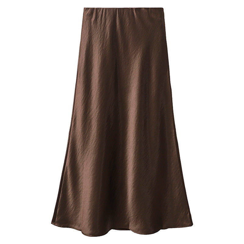 Women's flowing midi skirt in satin viscose with a smooth waistband, Mune Fashion