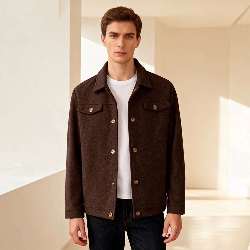 Men's short jacket made of suede imitation with shirt collar and patch pockets Mune Fashion