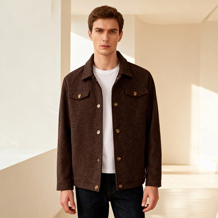 Men's short jacket made of suede imitation with shirt collar and patch pockets Mune Fashion