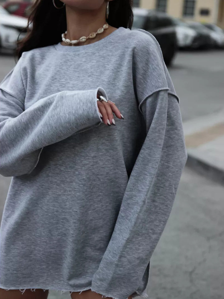 Women Oversize Sweatshirt with Raw Hem and Dropped Shoulders Mune Fashion