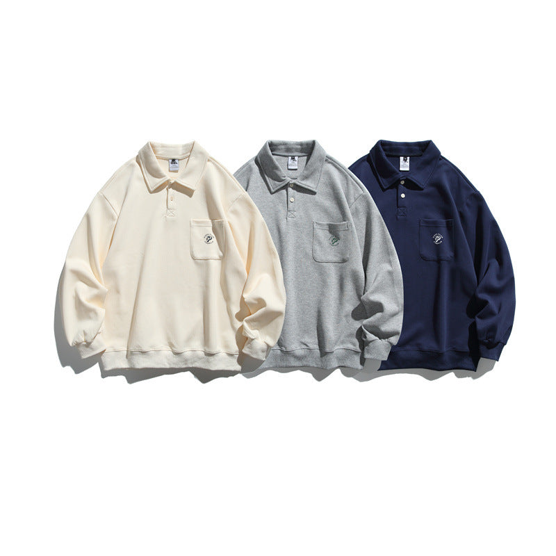 Unisex Relaxed-Fit Polo collar sweatshirt with chest pocket and fine ponte structure Mune Fashion