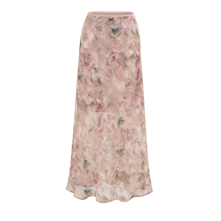 Women Light Midi Skirt Made of Chiffon with Leopard Print and Elastic Waistband