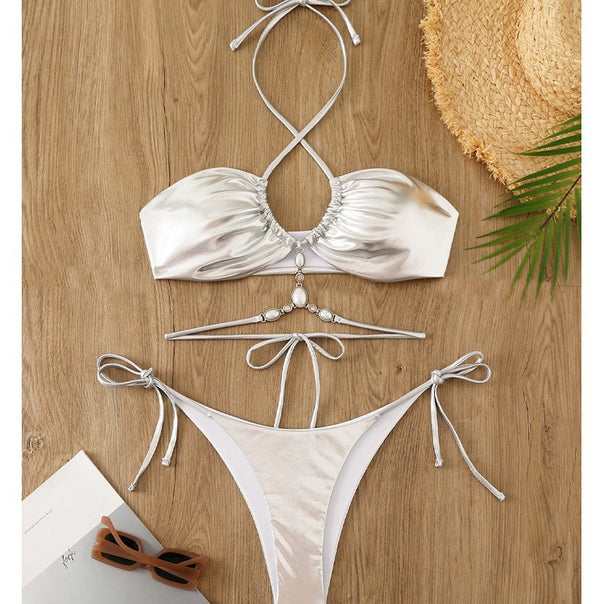 Women Shiny Bikini with Halter Neck Design Mune Fashion