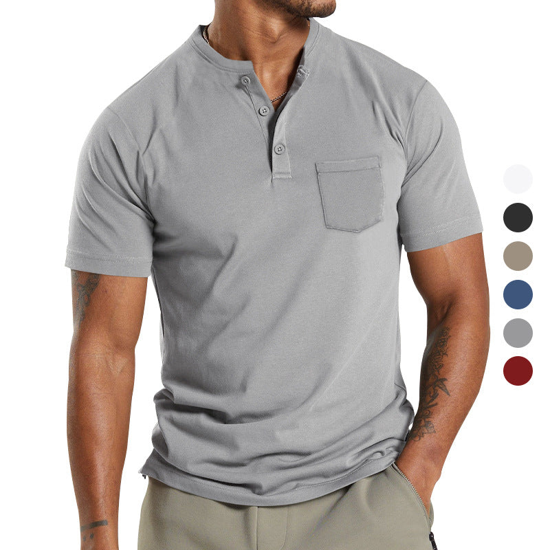 Men's breathable cotton-elastane short sleeve Henley with chest pocket Mune Fashion