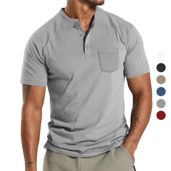 Men's breathable cotton-elastane short sleeve Henley with chest pocket Mune Fashion