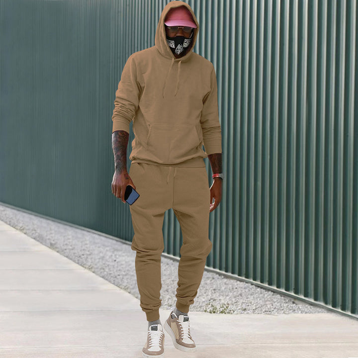 Men's casual hoodie and jogging set made of French Terry with kangaroo pocket, ribbed cuffs, and elastic drawstring waistband Mune Fashion