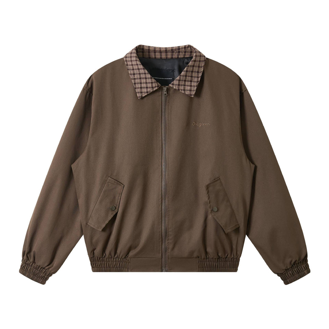 Men's Oversize Blouson Jacket with Check Collar and Flap Pockets Mune Fashion