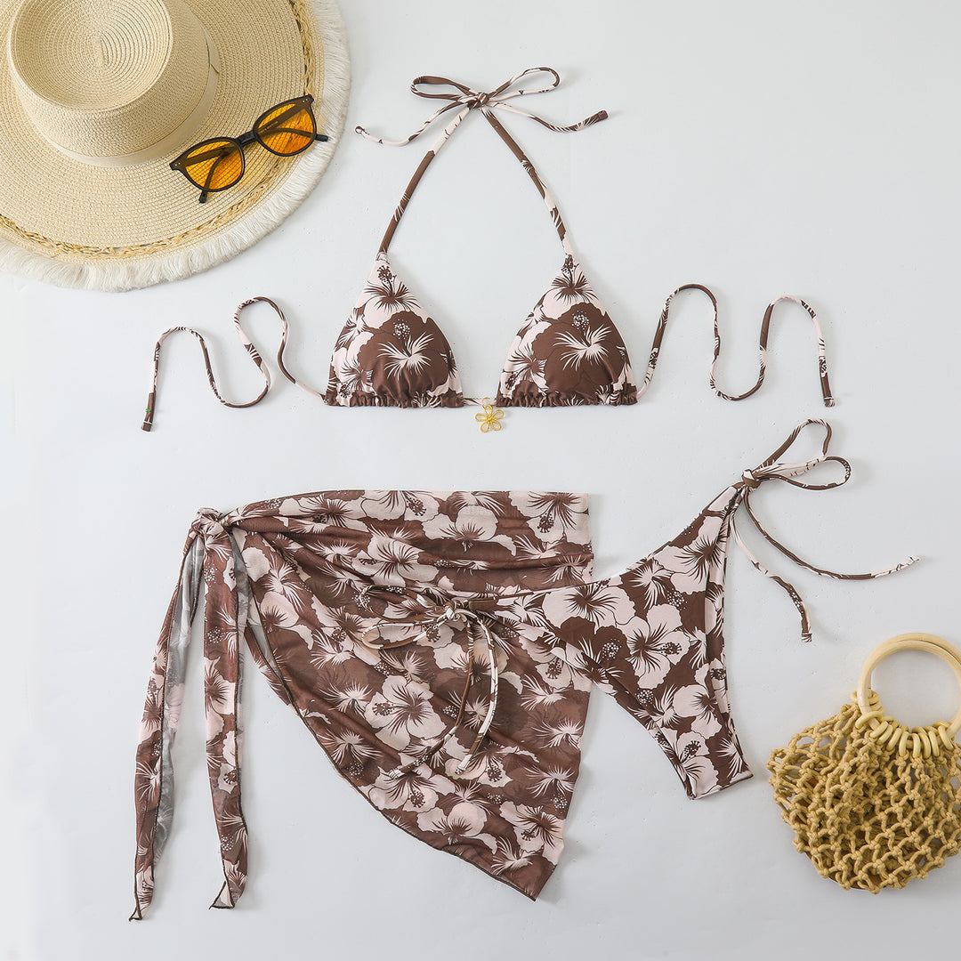 Women's bikini set with floral design and stylish wrap skirt Mune Fashion