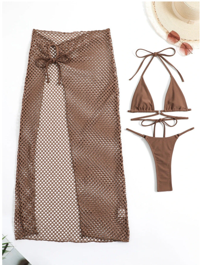 Ladies bikini set with transparent mesh skirt and triangle top Mune Fashion