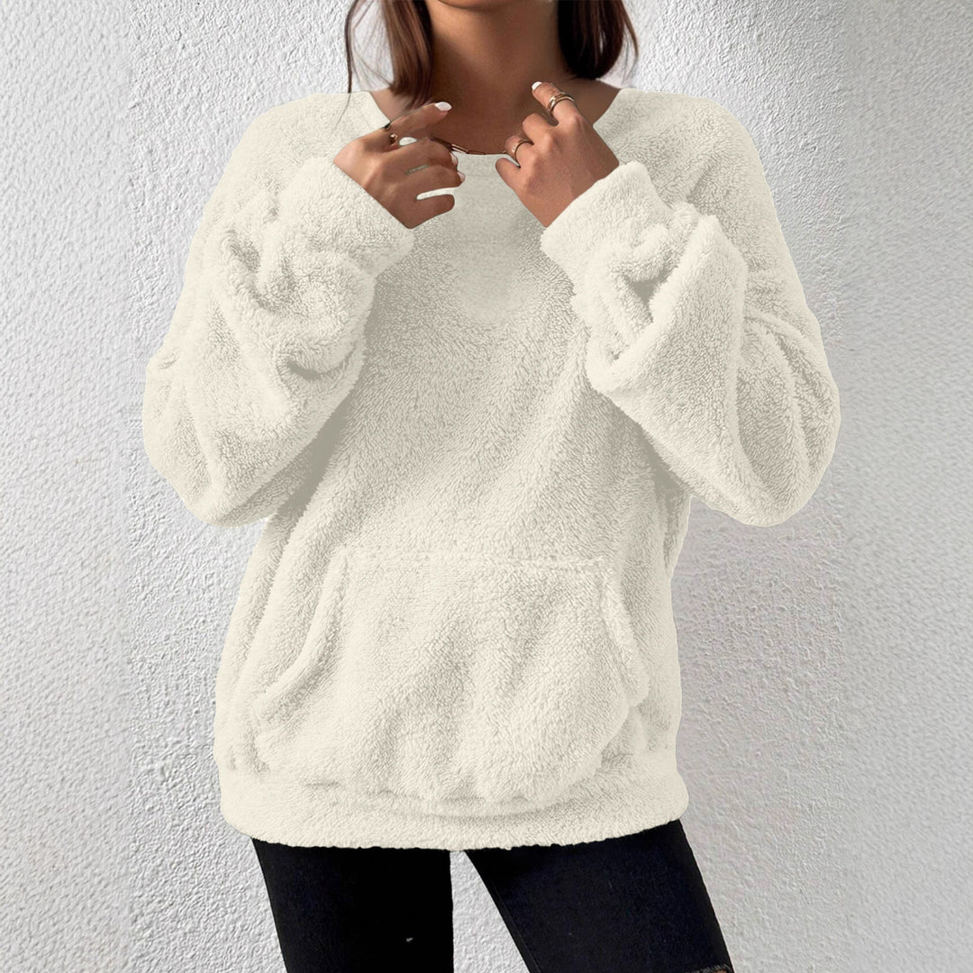Women Cozy Teddy Fleece Sweater with Kangaroo Pocket Mune Fashion