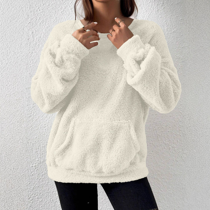 Women Cozy Teddy Fleece Sweater with Kangaroo Pocket Mune Fashion