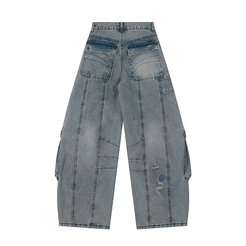 Women's wide jeans cargo culotte with tactical pockets, belt applications and used details Mune Fashion