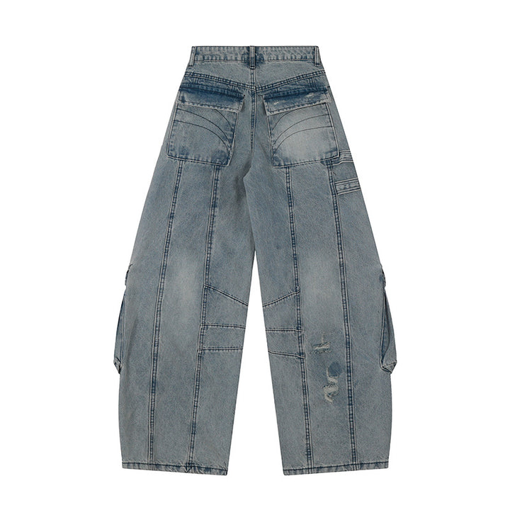 Women's wide jeans cargo culotte with tactical pockets, belt applications and used details Mune Fashion