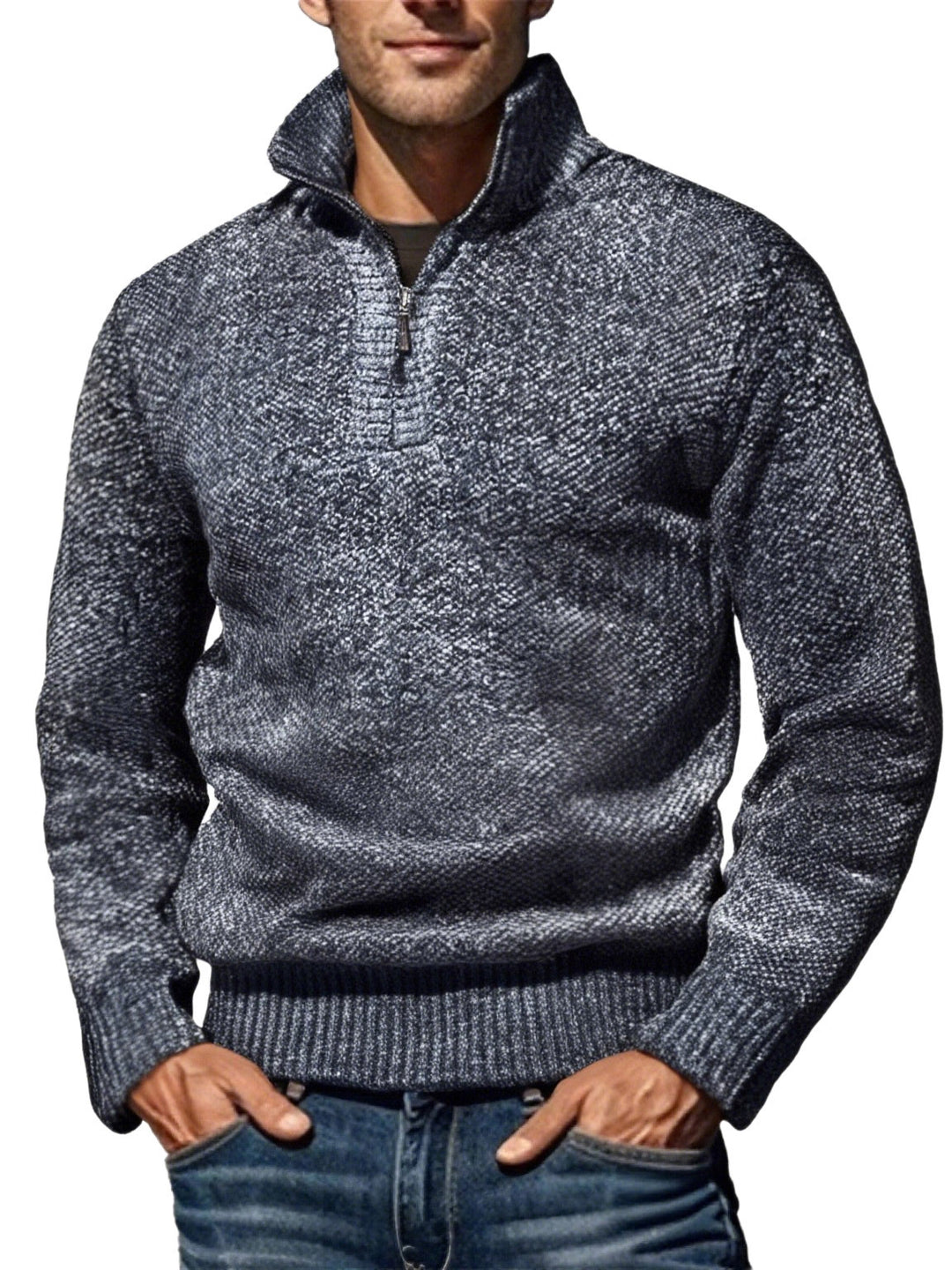 Men's structured half-zip troyer with distinctive knit pattern and stand-up collar Mune Fashion