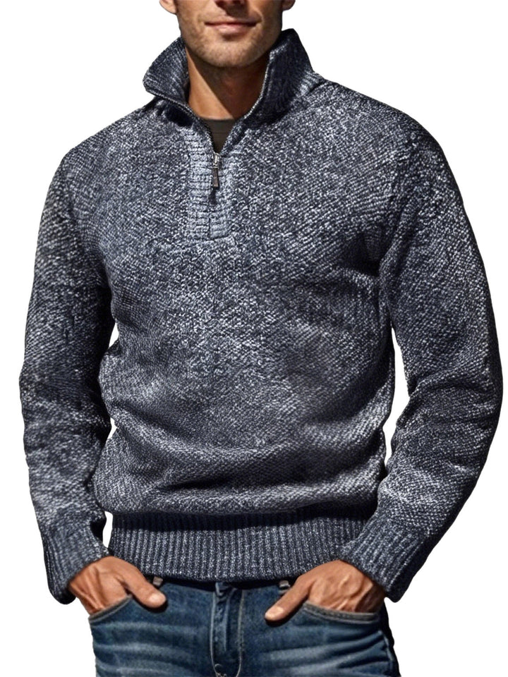 Men's structured half-zip troyer with distinctive knit pattern and stand-up collar Mune Fashion