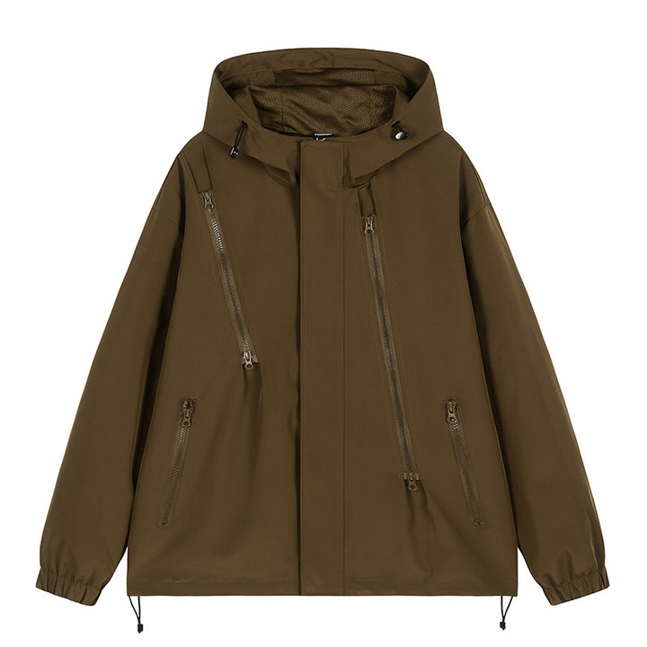 Men's nan technical hooded jacket with water-repellent softshell, angled zip pockets, and adjustable hem Mune Fashion