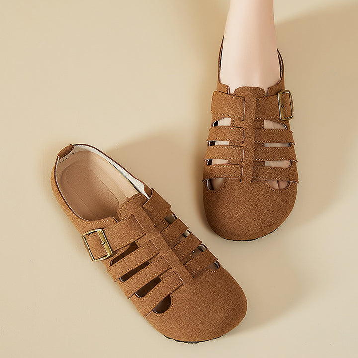 Ladies closed sandals - half shoe with adjustable metal buckle, breathable cut-outs and cushioned comfort insole Mune Fashion