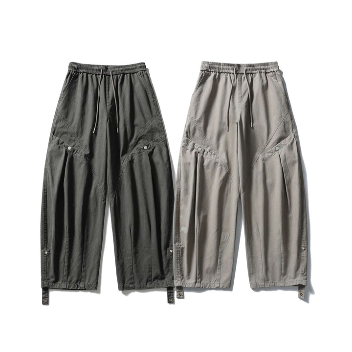 Women's Wide Cargo Pants with Elastic Tunnel Drawstring Waistband, Flap Pockets and Adjustable Leg Straps Mune Fashion
