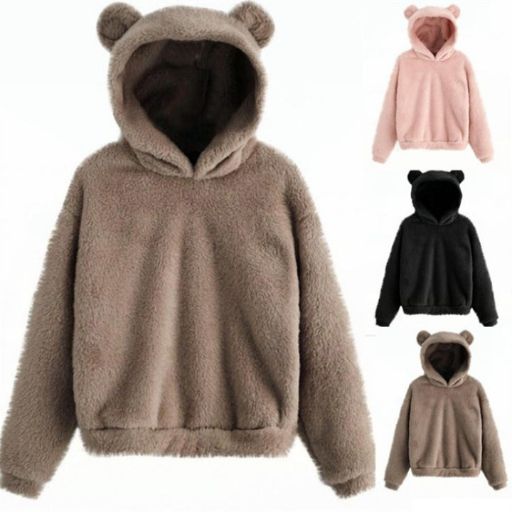 Women's Cozy Teddy Fleece Hoodie with Bear Ears and Oversized Fit Mune Fashion