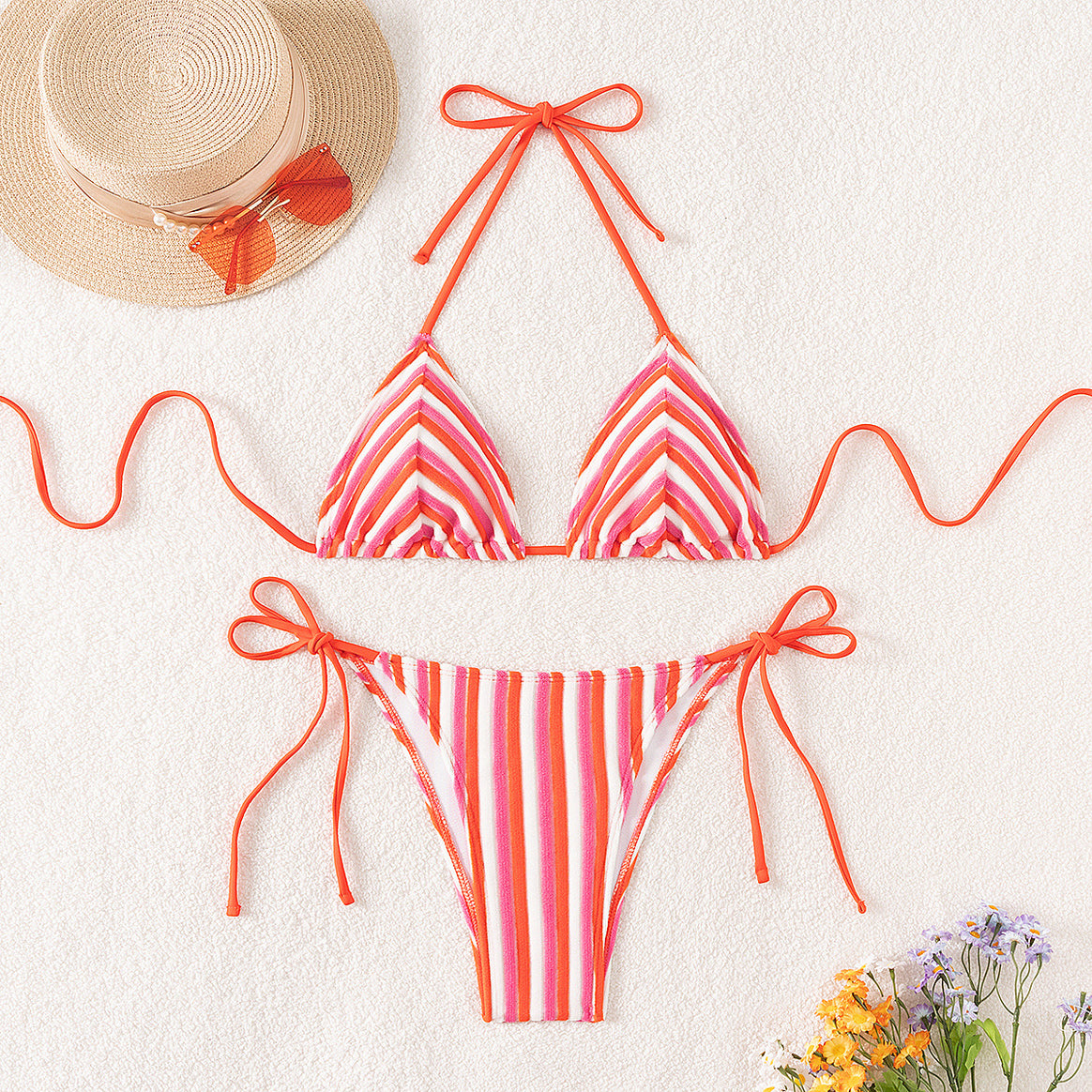 Women's Triangle Bikini with refined stripes and playful bows Mune Fashion