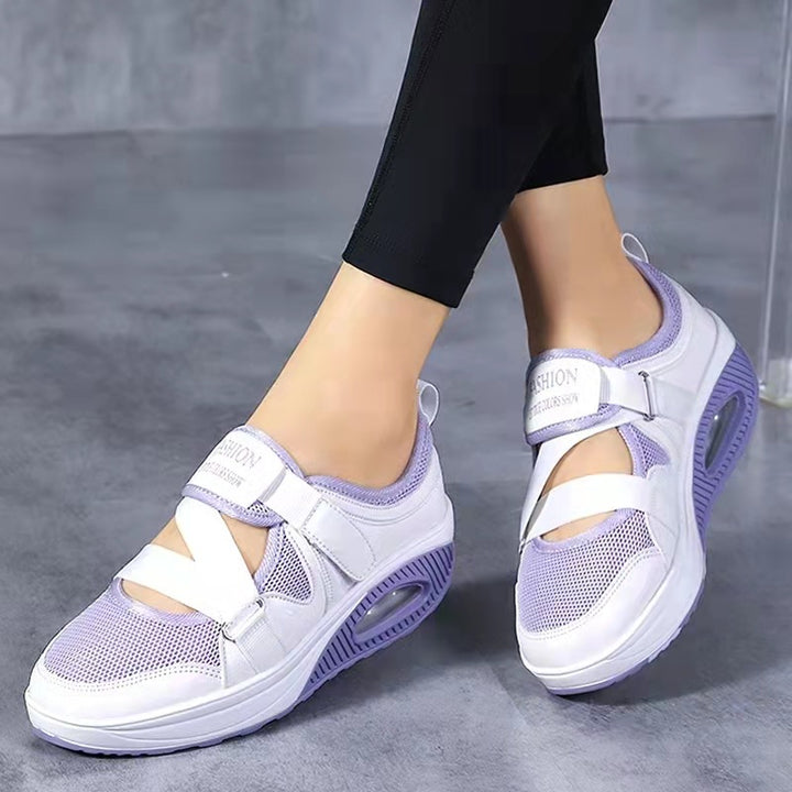 Women’s Sporty Platform Sneakers with Air Chamber, Knit Mesh and Velcro Cross Straps Mune Fashion