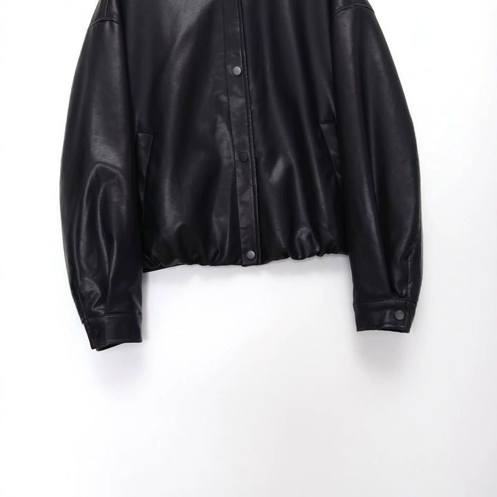 Women's short cut oversized bomber in biker style made of vegan leather look with stand-up collar Mune Fashion