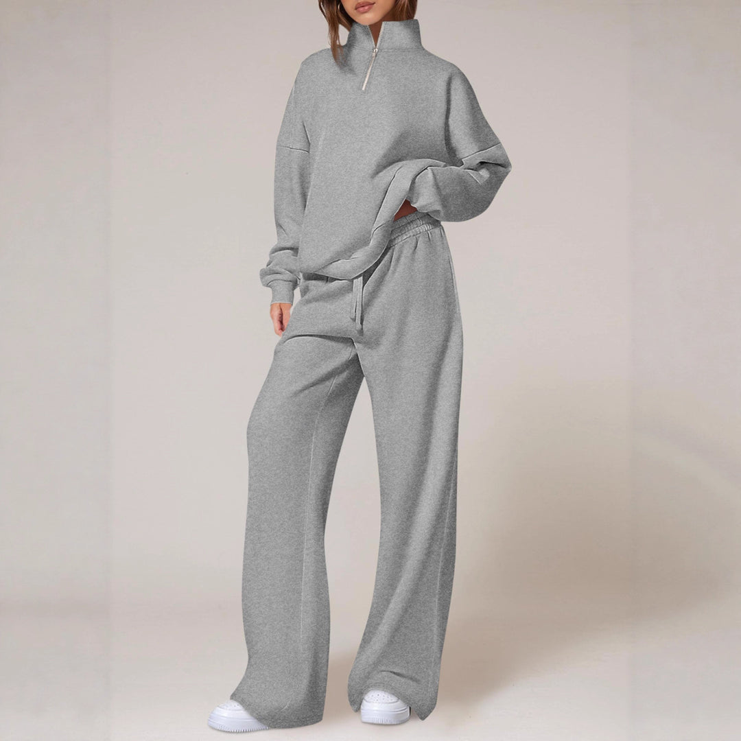 Women's oversized tracksuit with stand-up collar, half zipper and wide leg Mune Fashion
