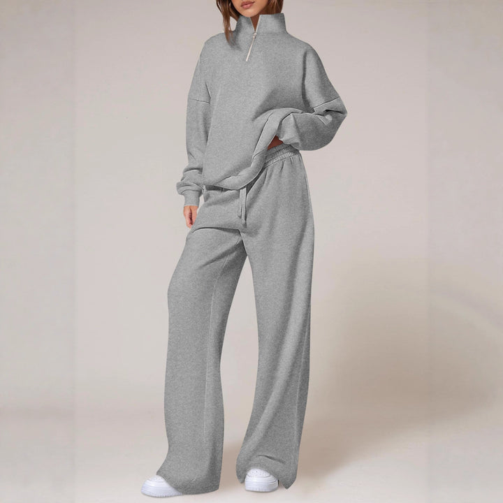 Women's oversized tracksuit with stand-up collar, half zipper and wide leg Mune Fashion
