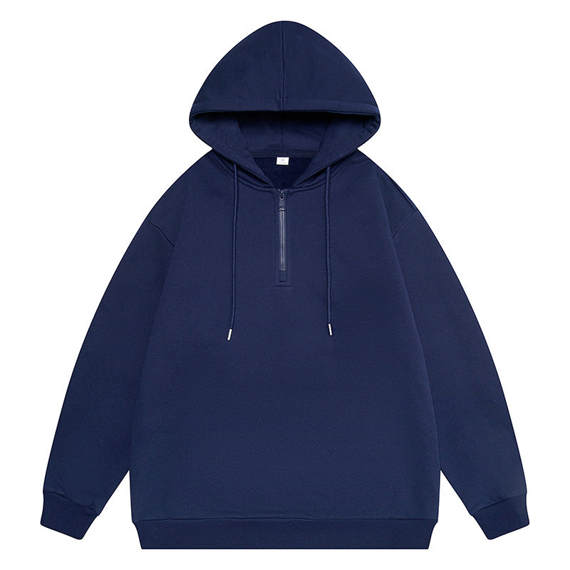 Unisex Oversize Hoodie with Half Zip, Fleece Lining and Ribbed Hem Drune