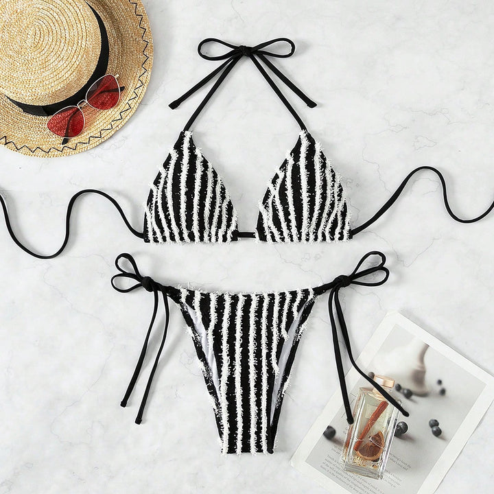 Women's Triangle Bikini with striking striped pattern Mune Fashion