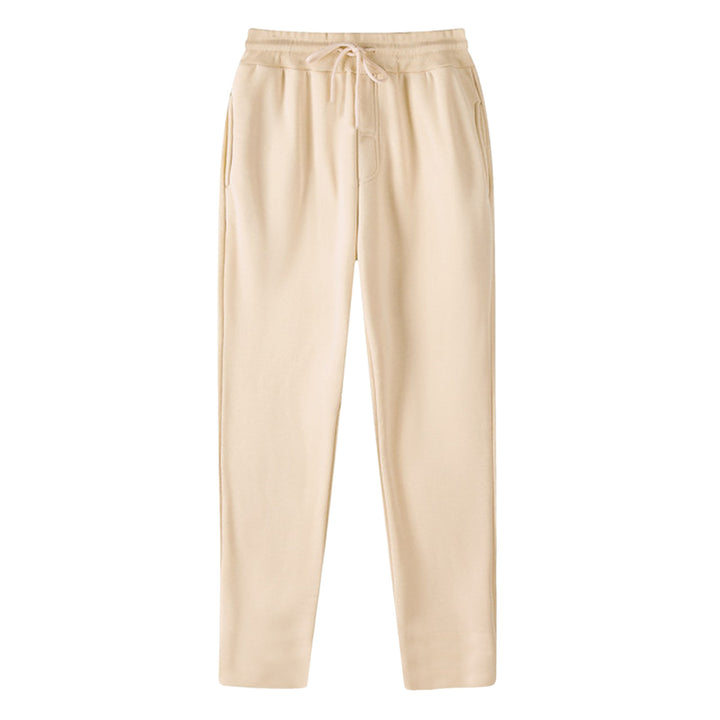 Men's straight-cut sweatpants made of mottled cotton blend with elastic waistband, drawstring, and side pockets Mune Fashion