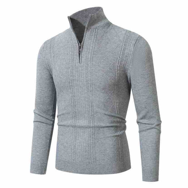 Men's Fine Half-Zip Roll Neck Sweater with Structure Stripes and Body-Hugging Fit Mune Fashion