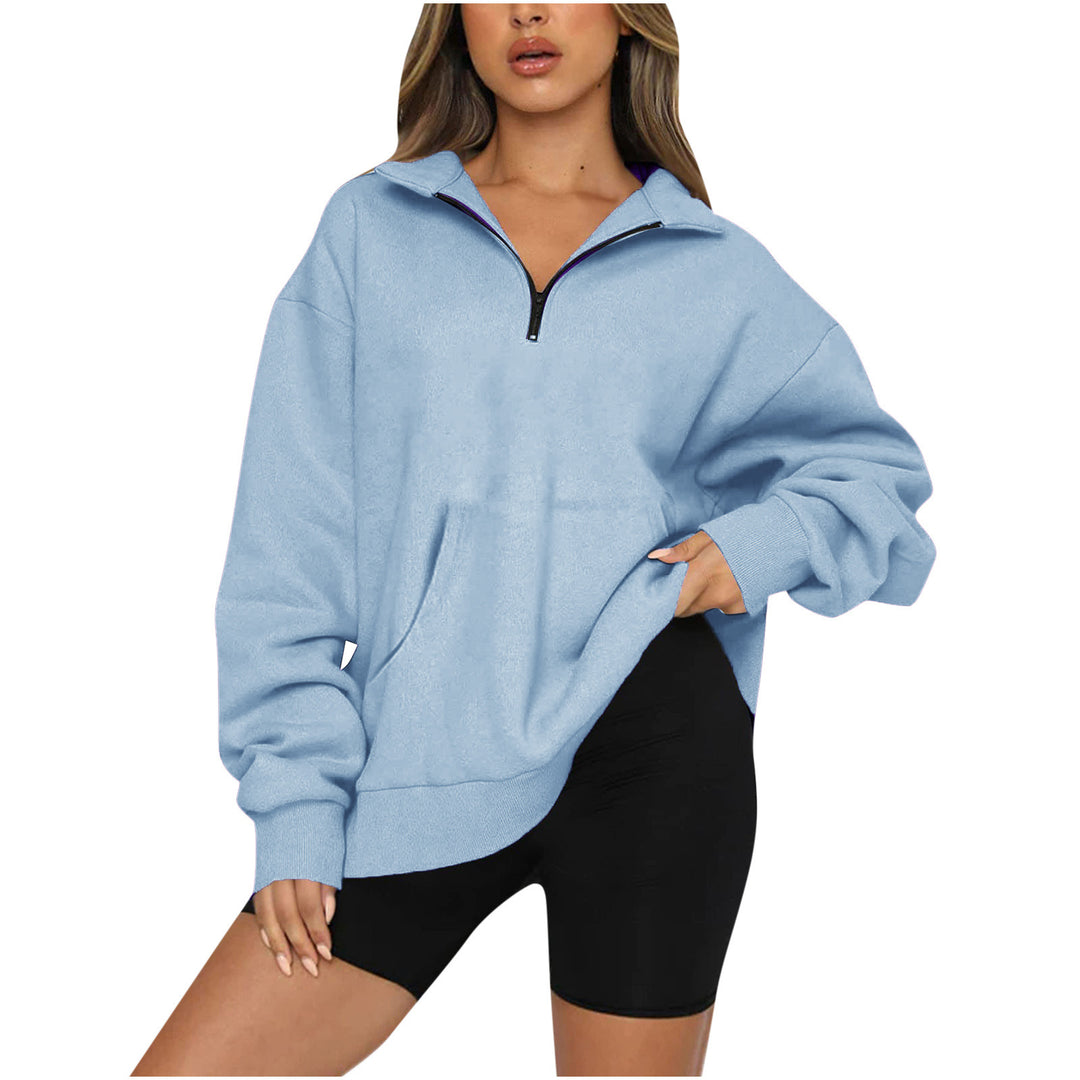 Women nan Oversize-Halfzip-Hoodie with kangaroo pocket and extended hem Mune Fashion