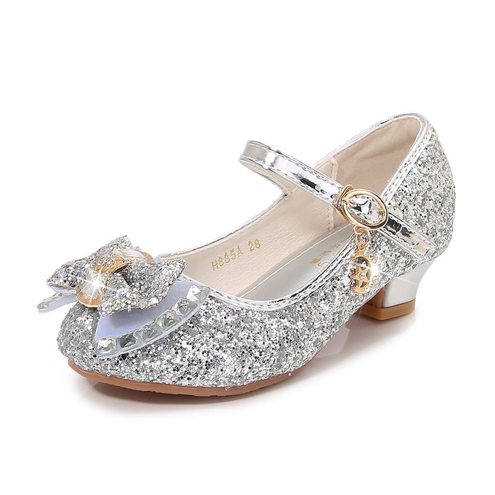Girls Elegant Glitter Ballet Flats with Decorative Bow and Rhinestone Application Mune Fashion