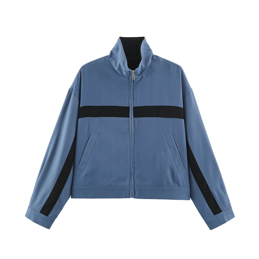 Unisex Short Cut Track Jacket with Stand-Up Collar, Contrast Stripes and Zipper Mune Fashion