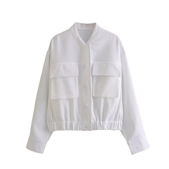 Women nan tailored bomber jacket with elastic hem, shirt collar and back yoke Mune Fashion