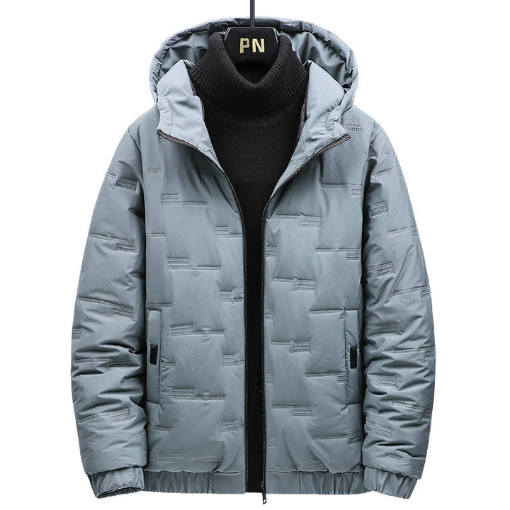Men's padded hooded jacket with geometric quilting and windproof hem Mune Fashion