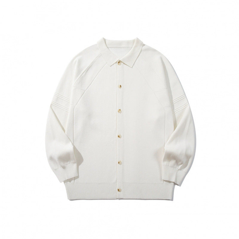 Unisex Boxy Knit Cardigan with Shirt Collar, Raglan Sleeves and Ribbed Hems Mune Fashion