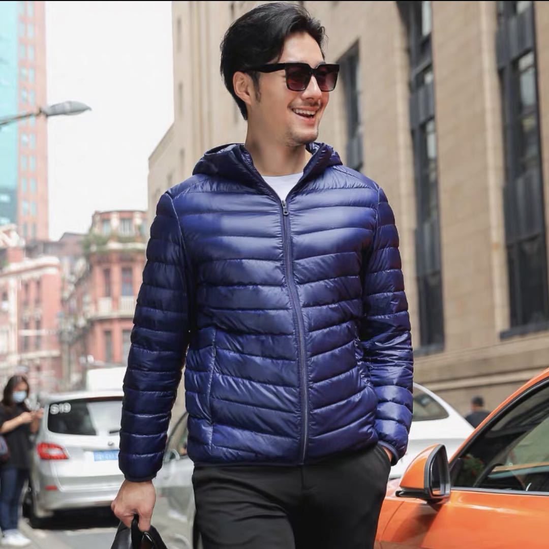 Men's ultralight quilted hooded jacket with wind-resistant shell and compact packing function Mune Fashion
