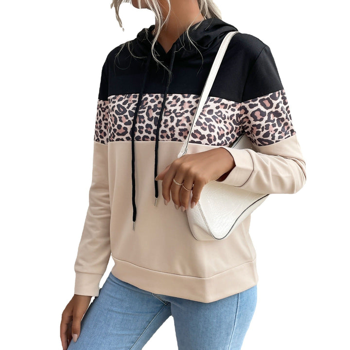 Women's hooded sweatshirt with leopard print trim and kangaroo pocket Mune Fashion