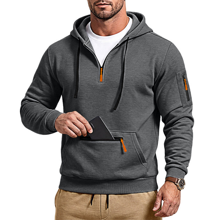 Men's sporty hoodie with half zipper and zippered kangaroo pocket Mune Fashion