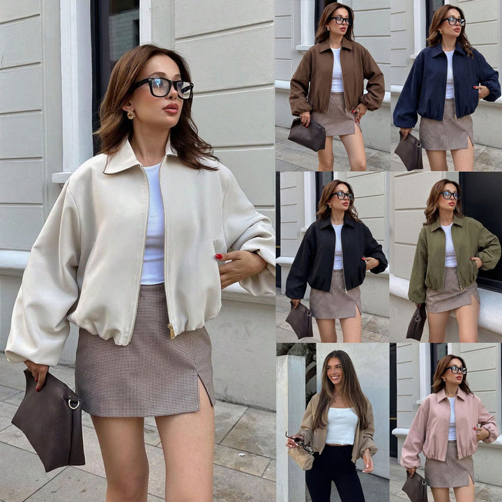 Women’s short bomber-style jacket with zipper and elastic hem Mune Fashion